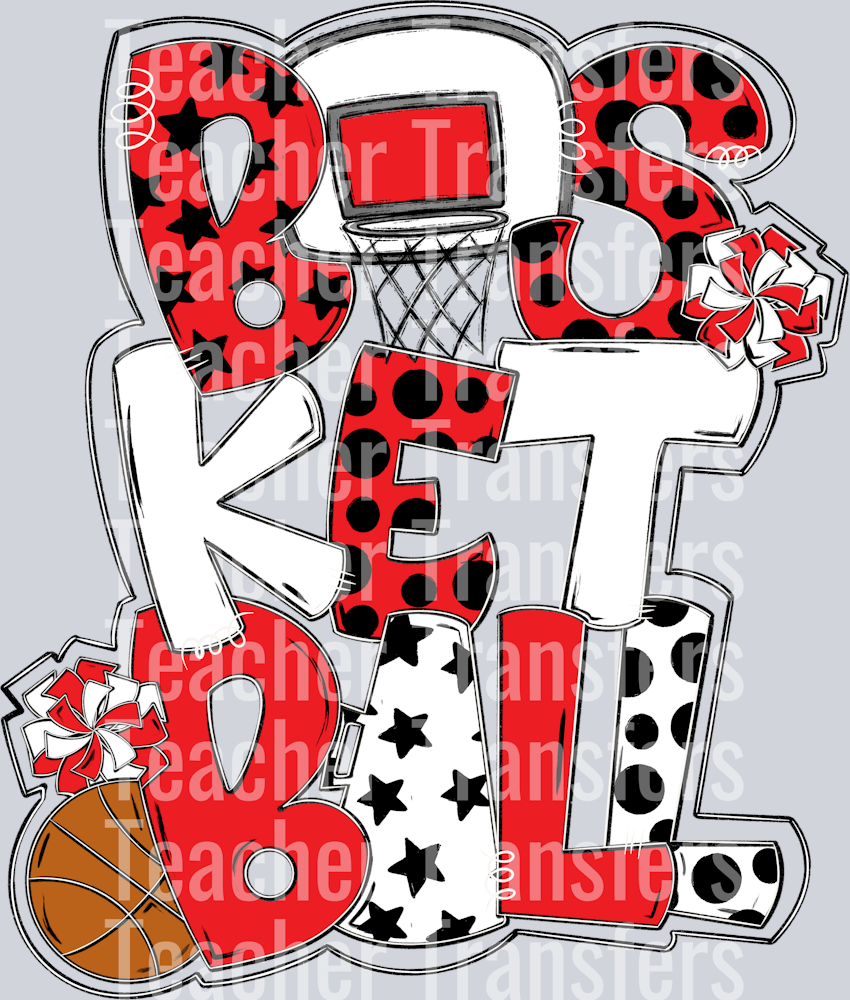 Basketball Word Art Red White