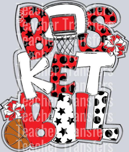 Basketball Word Art Red White