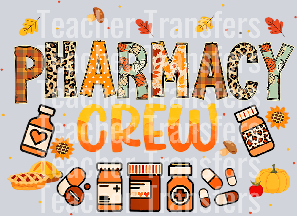 Pharmacy Crew Pharmacist Squad Autumn Fall Leaves Pumpkin T-Shirt