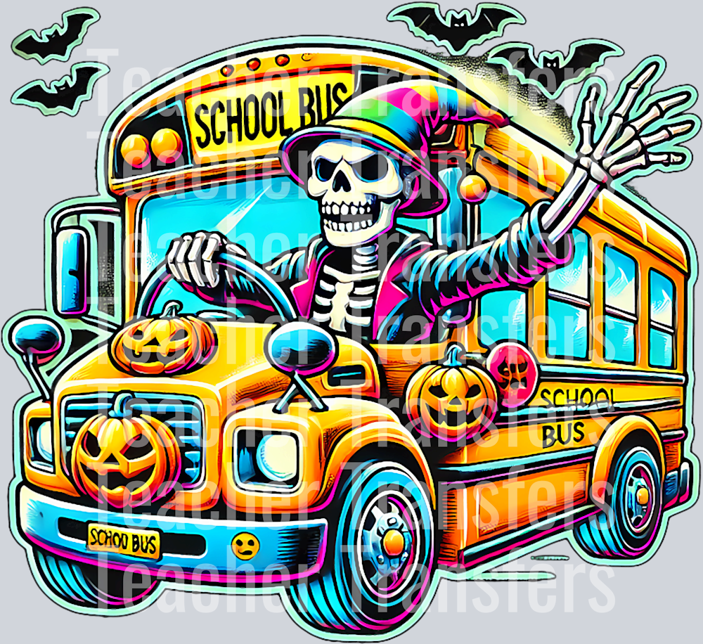 Halloween Skeleton School Bus Driver T-Shirt
