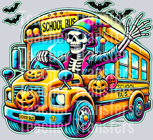 Halloween Skeleton School Bus Driver T-Shirt