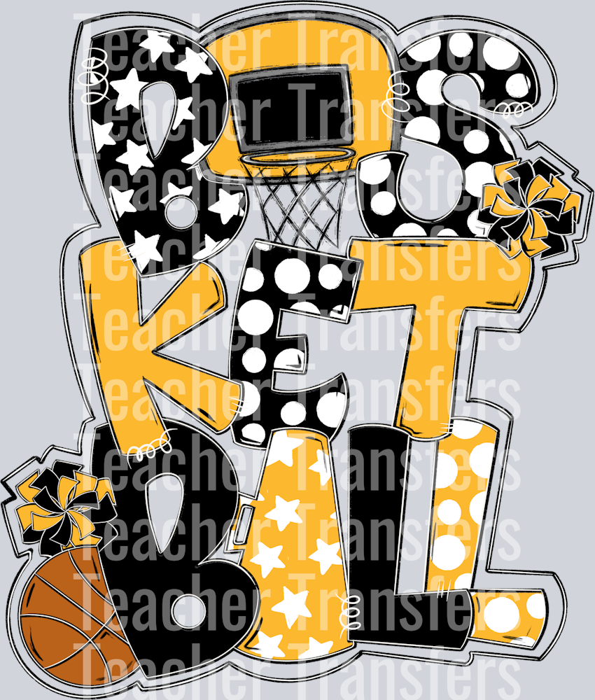 Basketball Word Art BLACK YELLOW