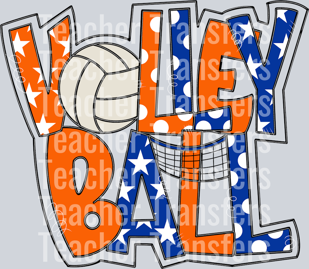 Volleyball Word Art ROYAL AND ORANGE