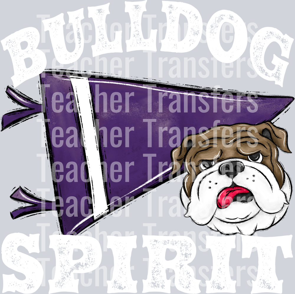 Pennant Mascots Bulldog Spirit Purple WHITE PRINT