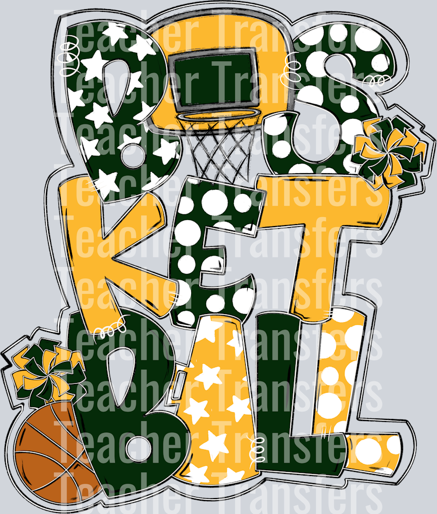 Basketball Word Art Dark Green Yellow Gold