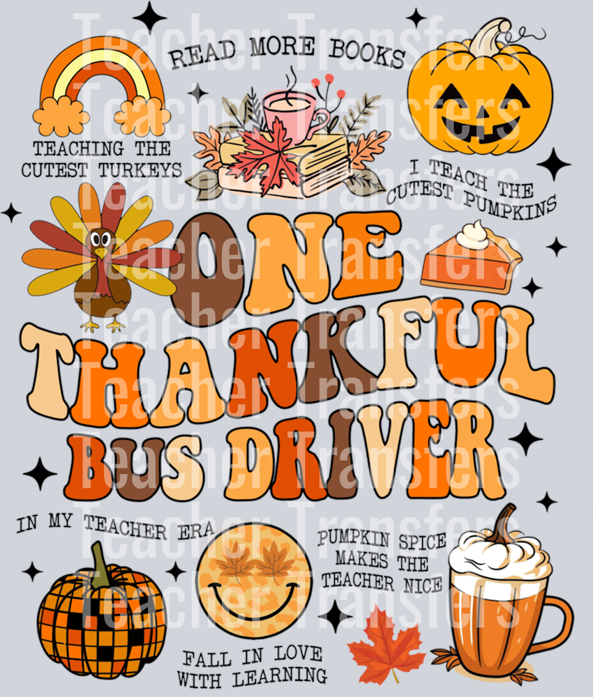 One Thankful Bus Driver Thanksgiving Retro Groovy Fall Vibes Long Sleeve T-Shirt