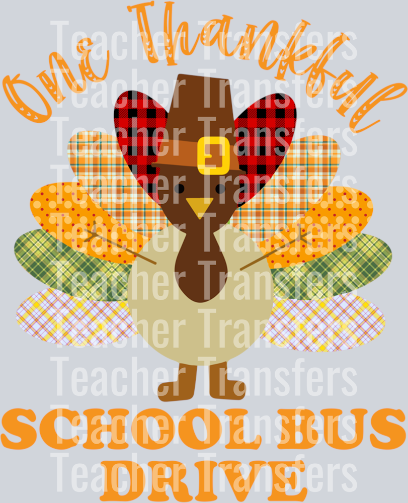 Thanksgiving Day One Thankful School Bus Driver Cute Turkey Long Sleeve T-Shirt (4)
