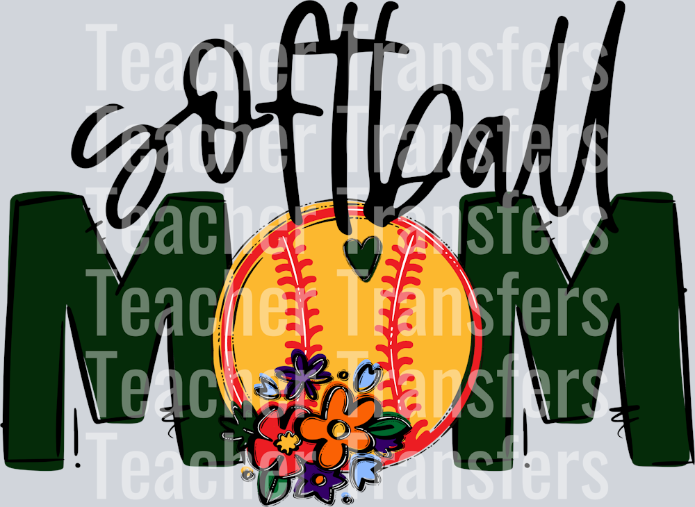 Softball Mom Dark Green Flowers