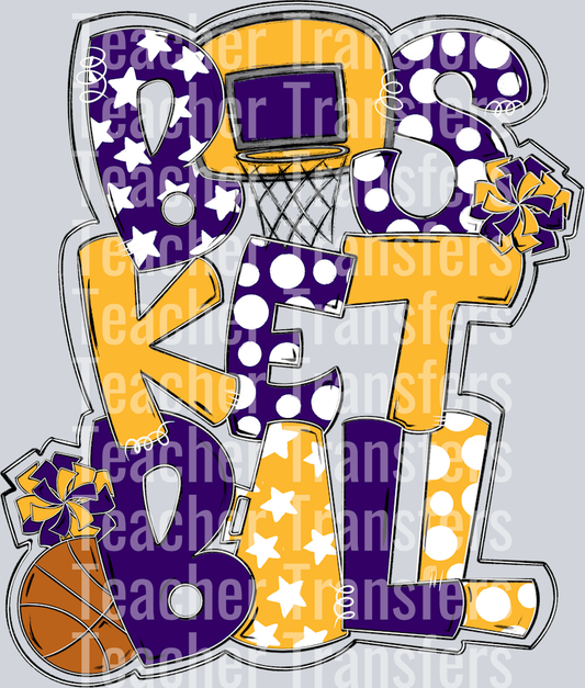 Basketball Word Art Purple Yellow Gold