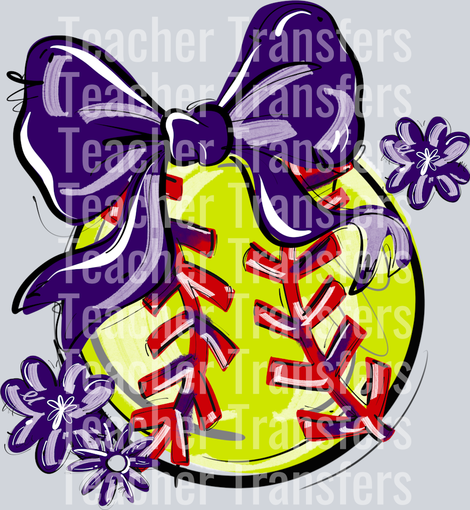 PURPLE PLAY BALL BOW WITH FLOWERS SOFTBALL