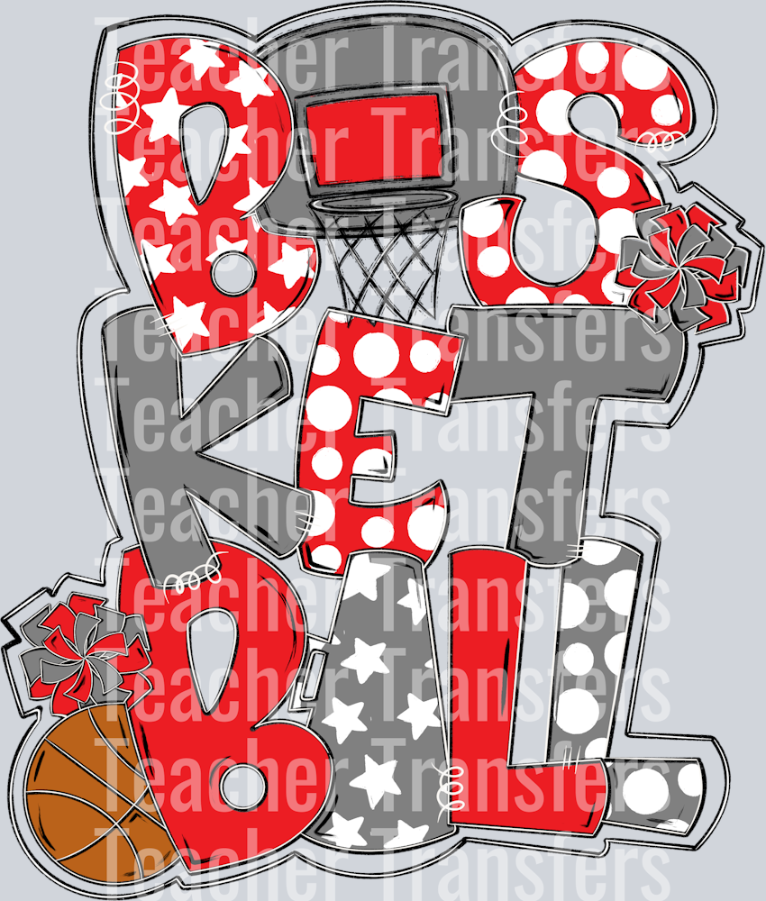 Basketball Word Art RED GRAY
