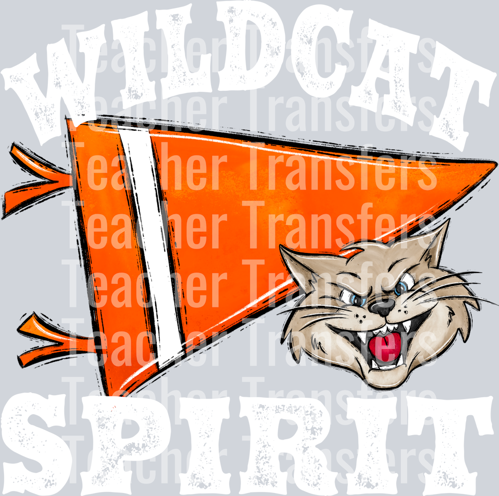 Pennant Mascots WILDCAT Spirit Orange WHITE PRINT