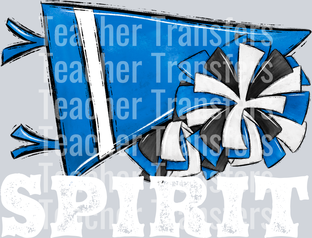 Pennant Mascots BLANK CHEER Spirit Bright Blue WHITE PRINT