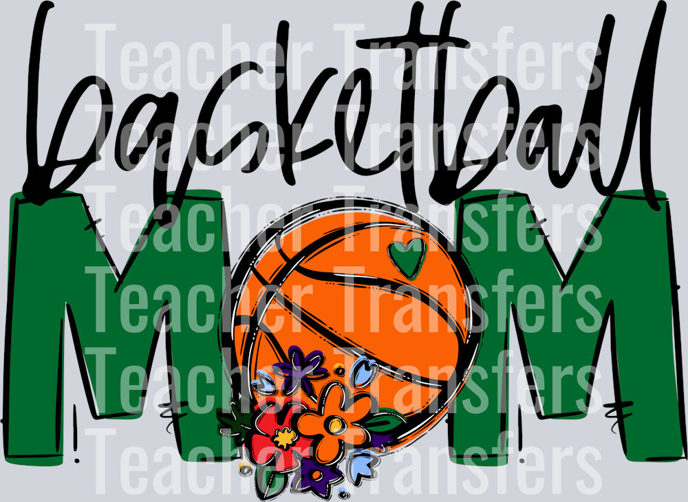 Basketball Mom Kelly Green Flowers