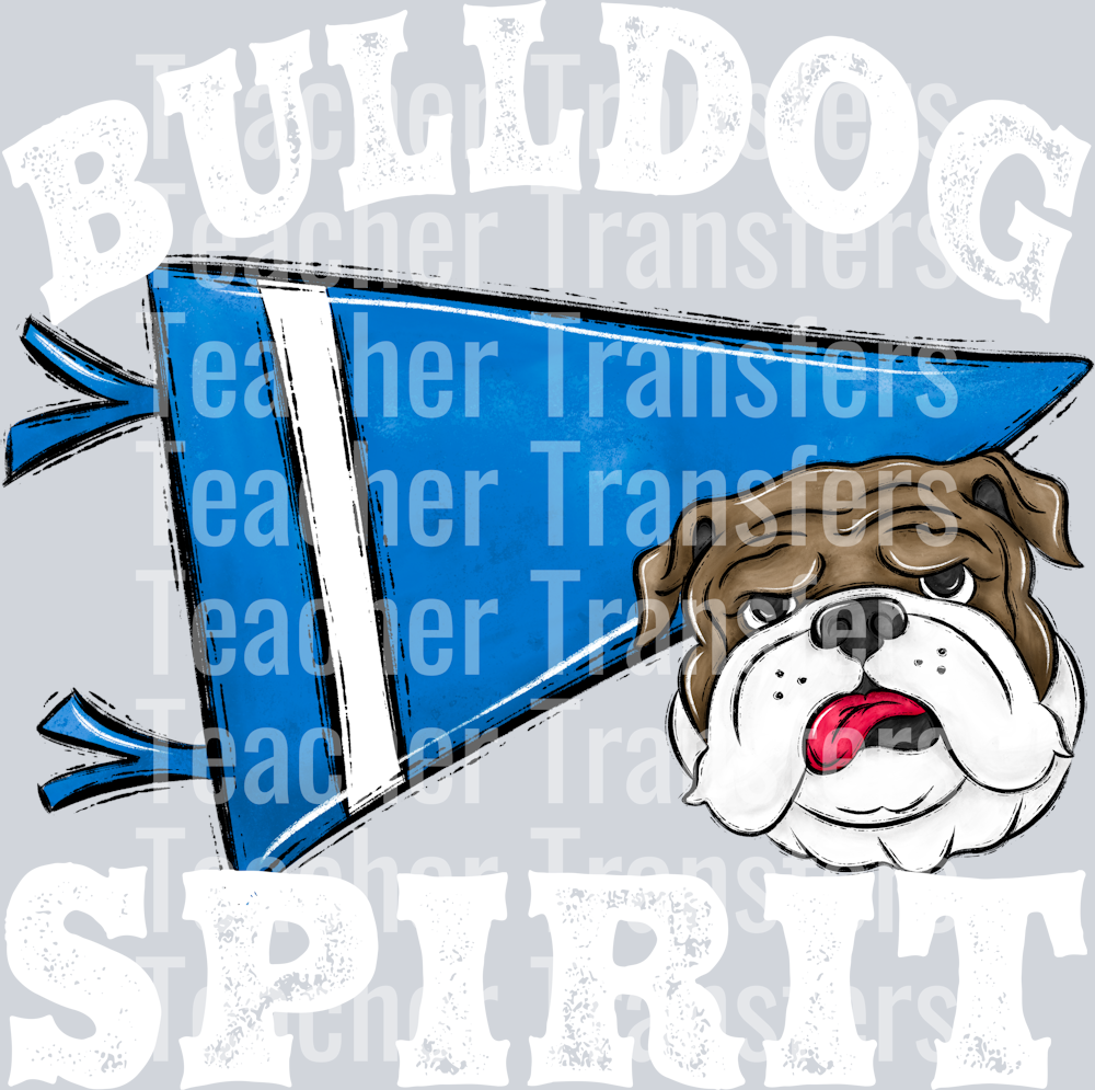 Pennant Mascots Bulldog Spirit Bright Blue WHITE PRINT