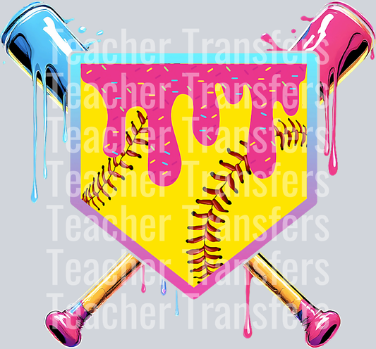 Softball Drip Girls Ice Cream Drip Home Plat Youth Game Day T-Shirt