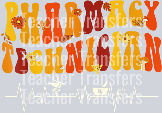 Groovy Retro Pharmacy Technician Fall Autumn Thanksgiving T-Shirt