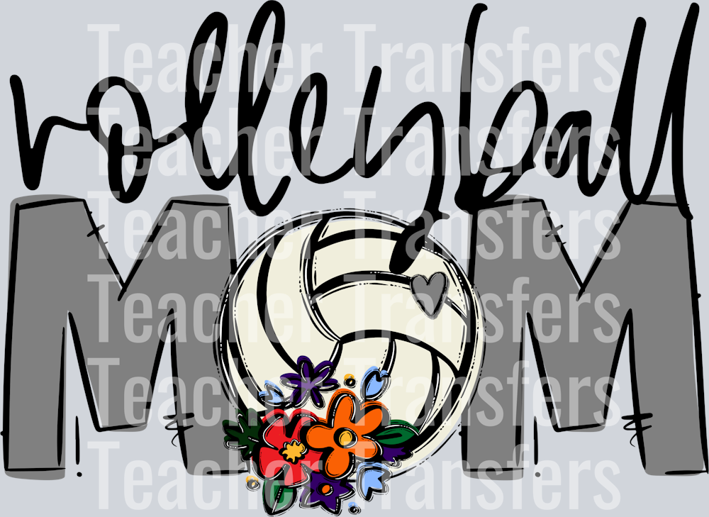 Volleyball Mom Grey Flowers