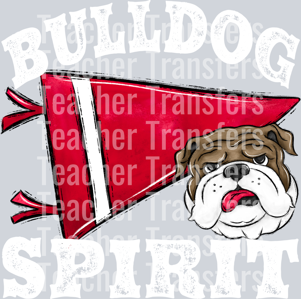 Pennant Mascots Bulldog Spirit Red WHITE PRINT