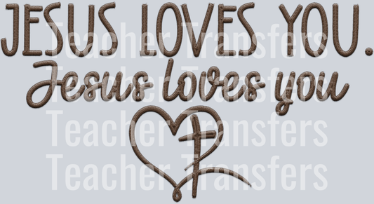 jesus loves you brown faux emb