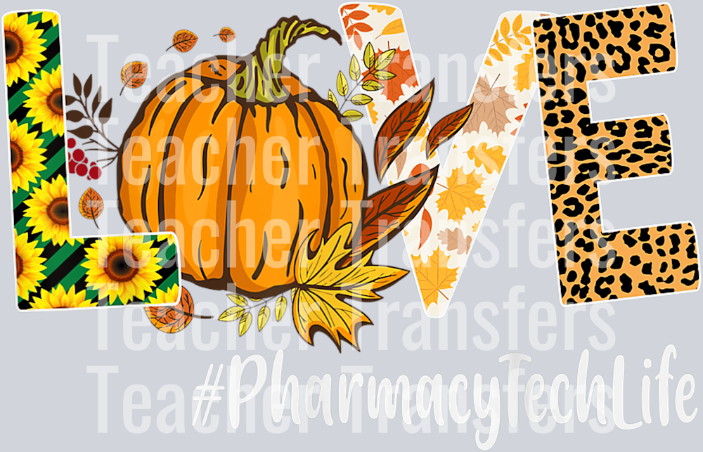 Pharmacy Tech Love Fall Pumpkin leopard Halloween Autumn T-Shirt