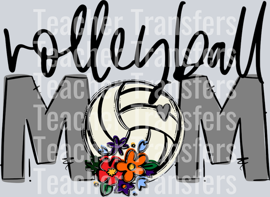 Volleyball Mom Grey Flowers