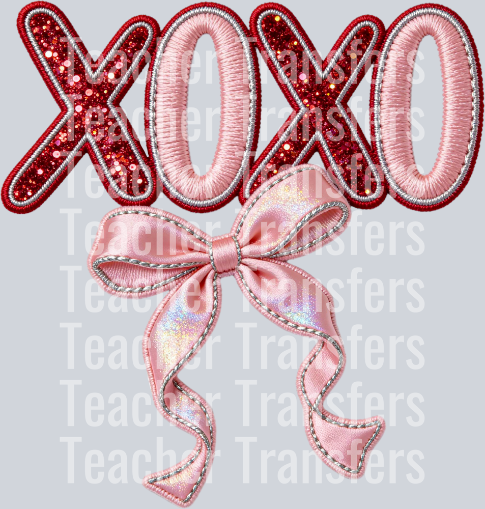xoxo bow faux embroidery hwds