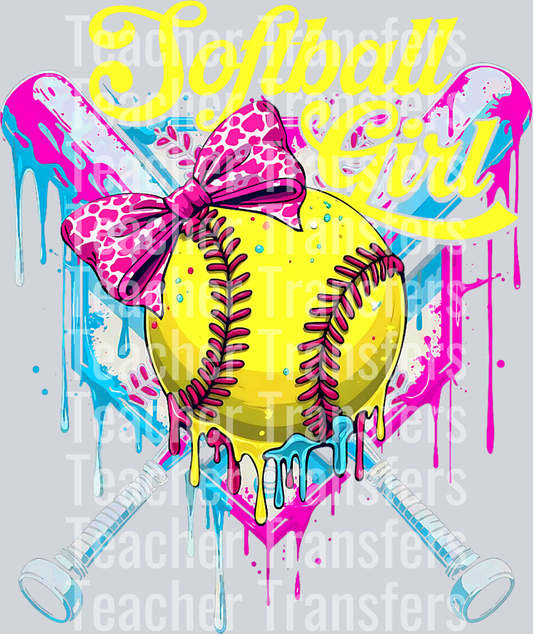 Softball Drip Girls Ice Cream Drip Youth Girl Coquette Bow T-Shirt