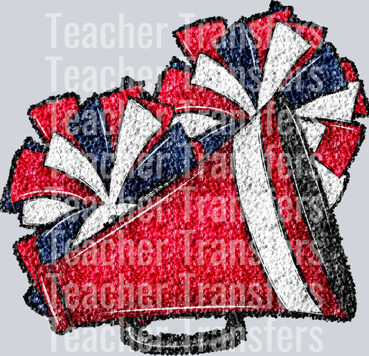 Cheer Poms and Megaphones Red and Navy Sequins