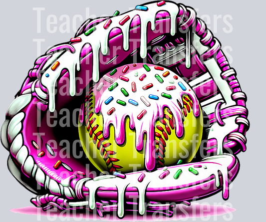 Softball Drip Ice Cream Sprinkles Softball Glove T-Shirt (1)