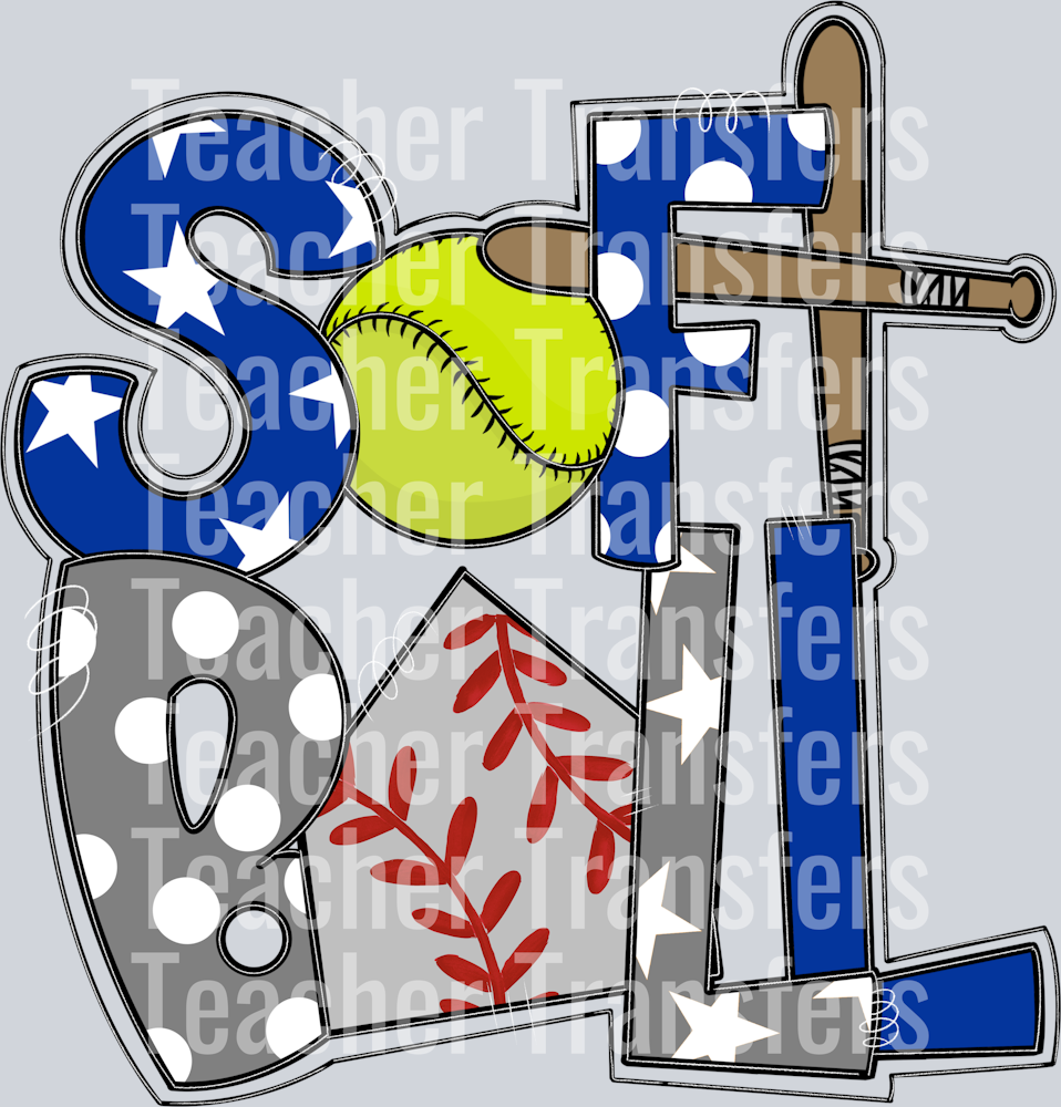 Softball Word Art Royal and Gray