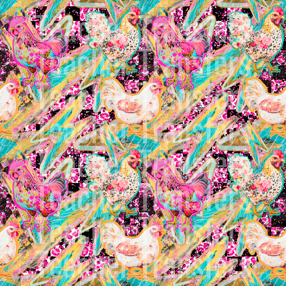 Mix media chicken hot pink seamless 2