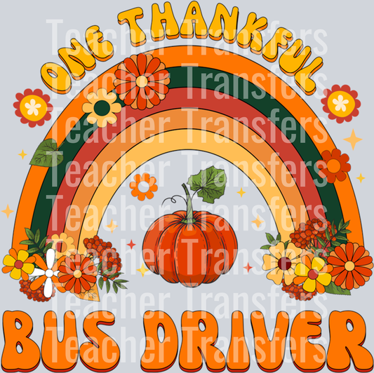 One Thankful Bus Driver Rainbow Thanksgiving Womens Mens Long Sleeve T-Shirt