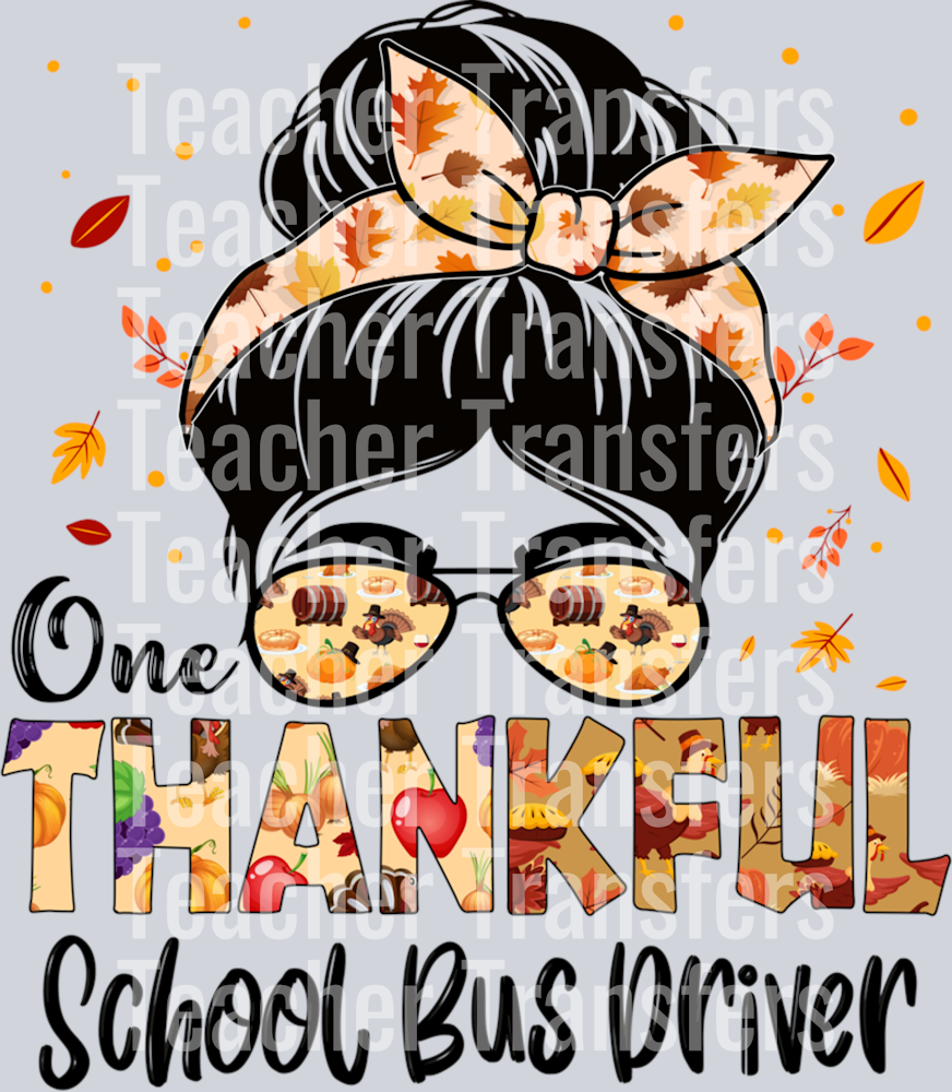 School Bus Driver One Thankful Messy Bun Thanksgiving Autumn Long Sleeve T-Shirt