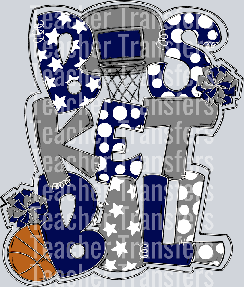 Basketball Word Art Navy Gray