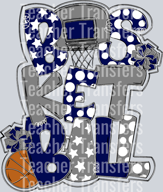 Basketball Word Art Navy Gray