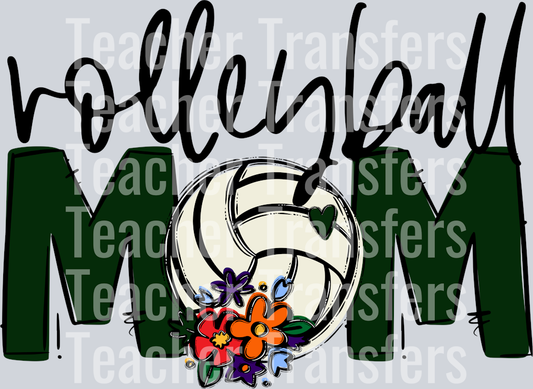 Volleyball Mom Dark Green Flowers