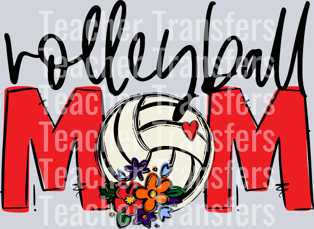 Volleyball Mom Red Flowers