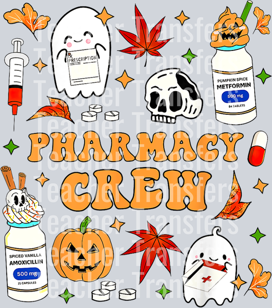 Pharmacy Crew Ghost Pumpkin Fall Pharmacist Tech Halloween T-Shirt