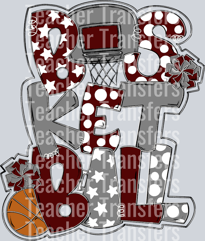 Basketball Word Art Maroon Gray