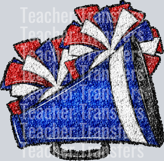 Cheer Poms and Megaphones Royal and Red Sequins