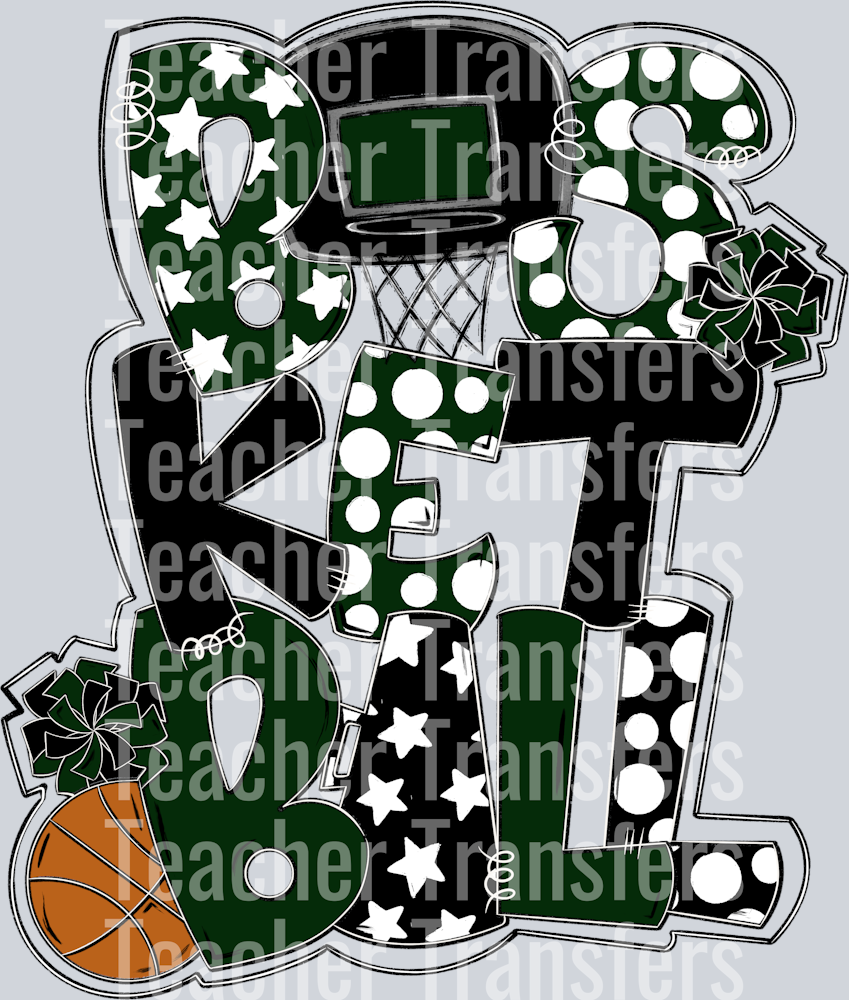 Basketball Word Art Dark Green Black
