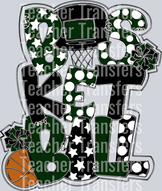 Basketball Word Art Dark Green Black