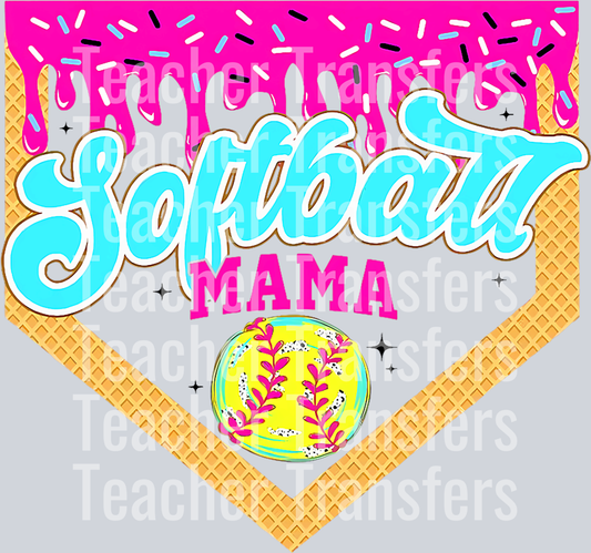 Softball Mama Drip Ice Cream Dripping Game Day Softball Mom T-Shirt