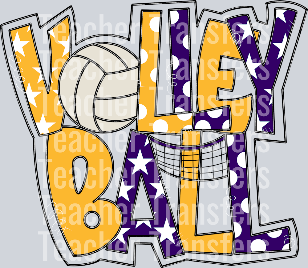 Volleyball Word Art PURPLE AND YELLOW