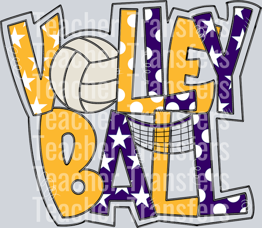 Volleyball Word Art PURPLE AND YELLOW