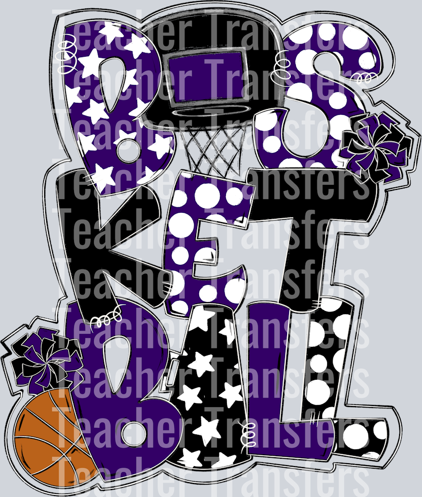Basketball Word Art Purple Black