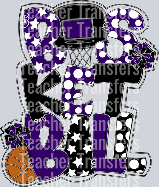 Basketball Word Art Purple Black
