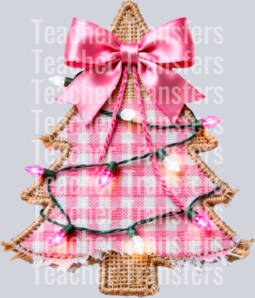 Faux burlap pink tree with lights hwds
