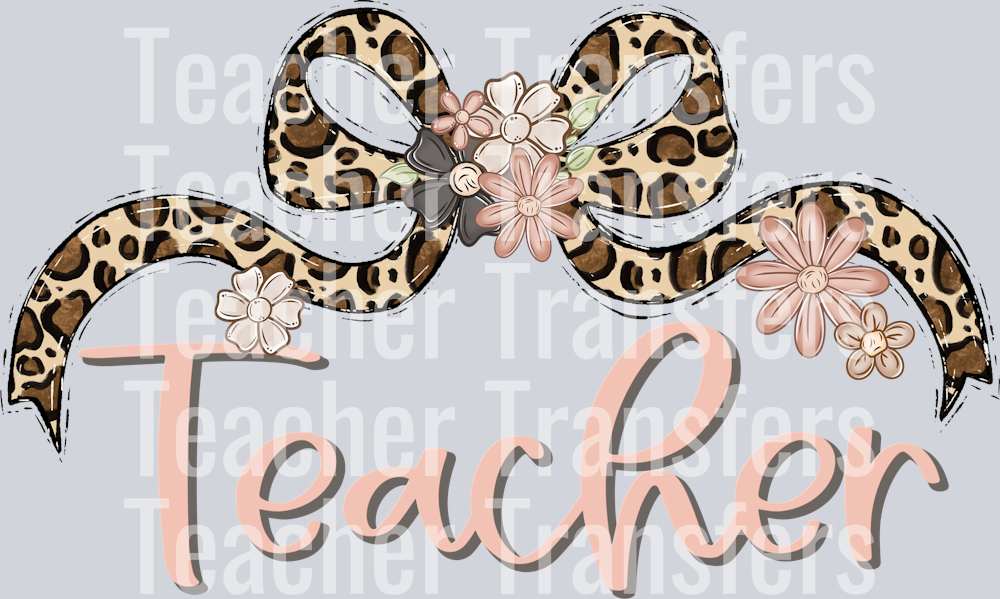 TEACHER LEOPARD BOW WITH FLOWERS
